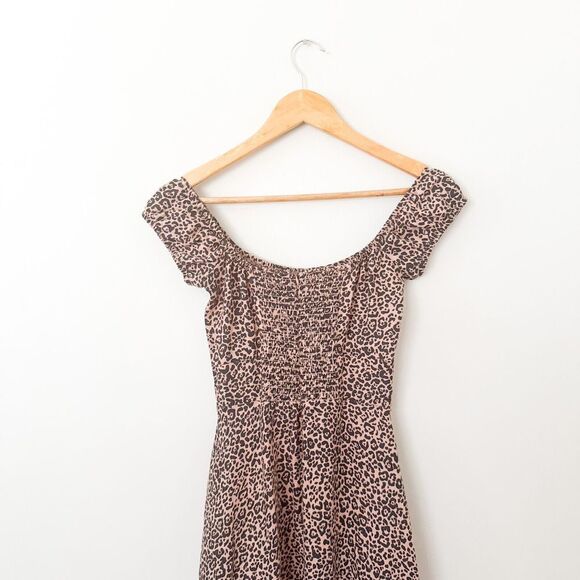Reformation Linen Midi Dress Leopard Size 2 Small Brown Animal Print Boho NWOT - Picture 8 of 11